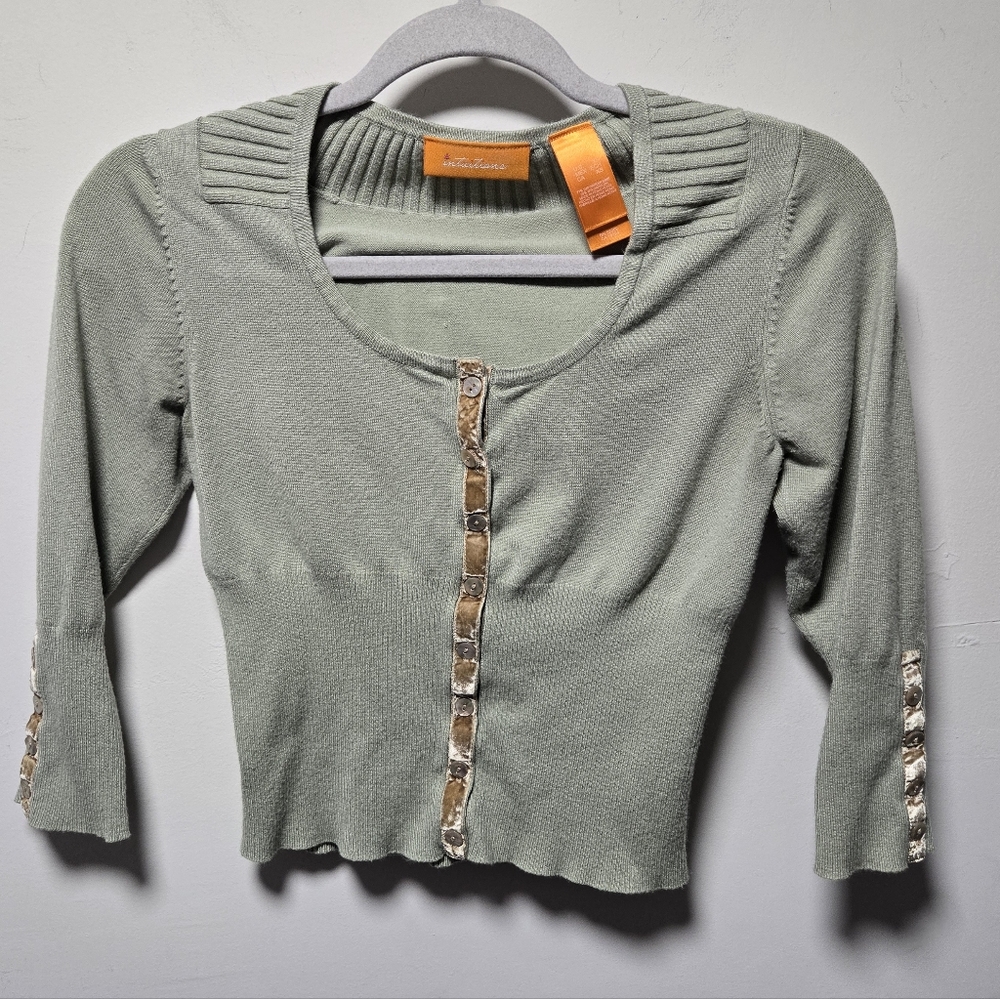 Y2K Aesthetic Green Cardigan Velvet Detail Size XS 2000s Bella Swan Preppy